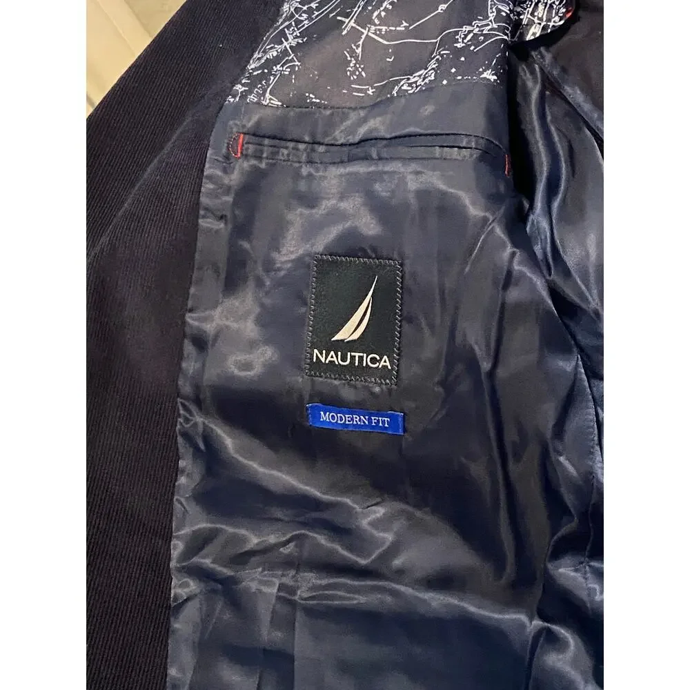 Nautica Sport Coat Men's 46 Regular Corduroy Blazer Modern Fit Navy Blue NWT